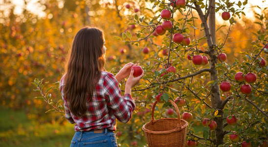 A photo of someone picking apples